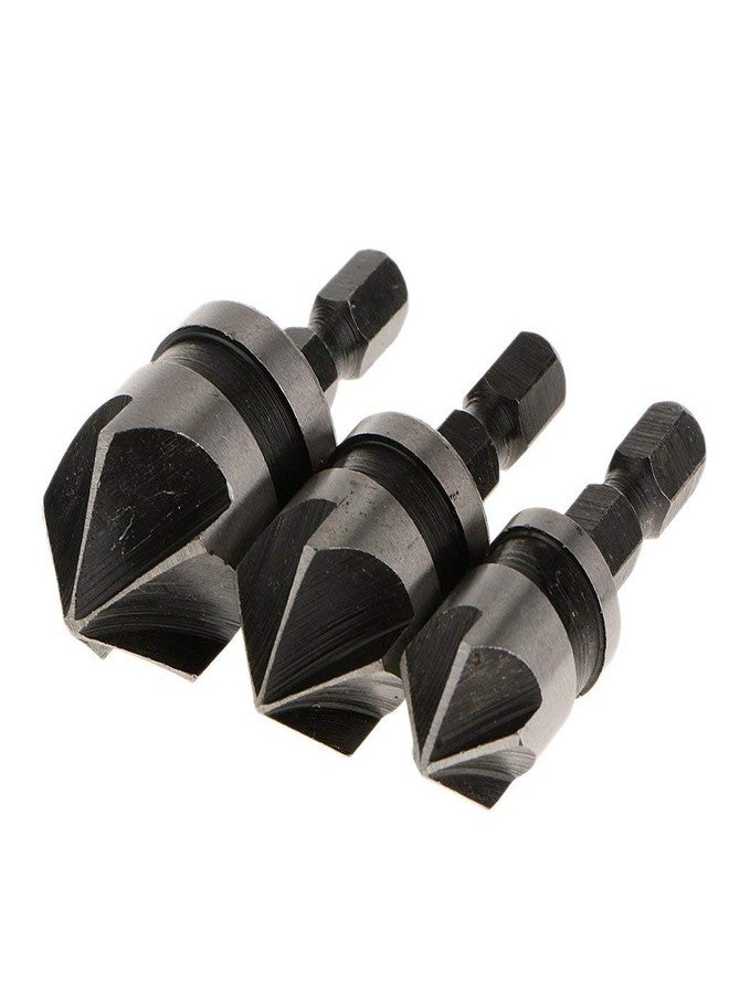 KP2® 3 Pieces Countersink Drill Bit Set, 1/4 Inch Hex Shank 5 Flute 90 Degree Woodworking Chamfer Drilling Tools Countersink Bits, ø12mm / 16mm / 19mm - Image 2